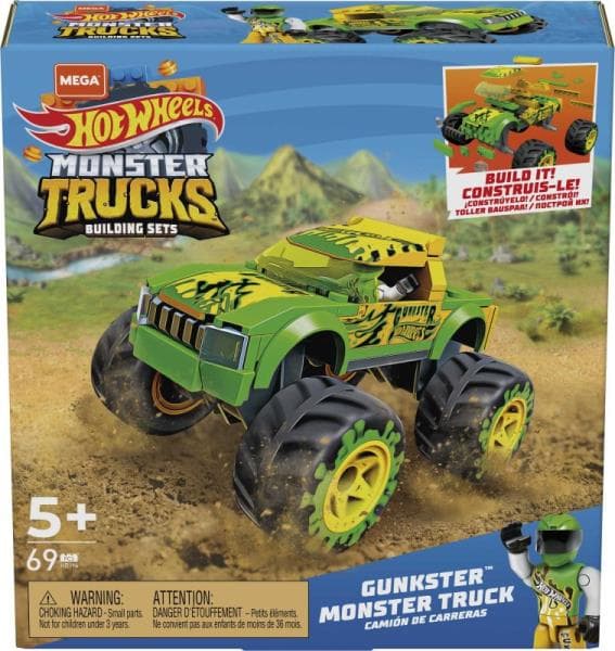 Zdjęcie produktu MEGA Hot Wheels Monster Trucks Gunkster Mały pojazd do zbudowania Zestaw klocków HDJ94